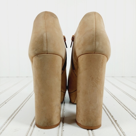 Aldo Cream Suede Leather Peep Toe High Block Heel Booties K152 - Picture 6 of 14